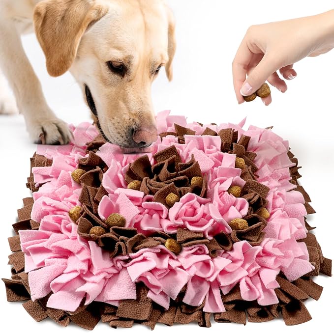 Pet Snuffle Mat for Dogs, Dog Feeding Mat, Nosework Training Mats for Foraging Instinct Interactive Puzzle Toys (Brown&Pink)
