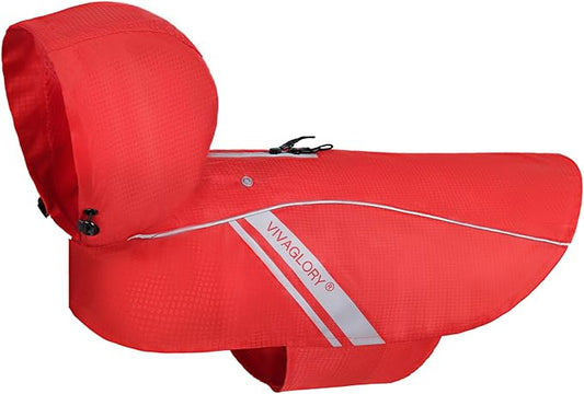 VIVAGLORY Wetoff Dog Raincoat, Rain Coat for Dog All Seasons Adventure, Rain Jacket with Harness Hole & Hood, Reflective Lightweight Waterproof for Doggy & Puppy, XS, Red