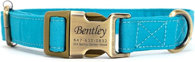 Personalized Dog Collar with Name and Phone Number Engraved,Adjustable Custom Puppy Collar,Organic Cotton Pet Collar for Small Medium Large Boy Girl Dogs