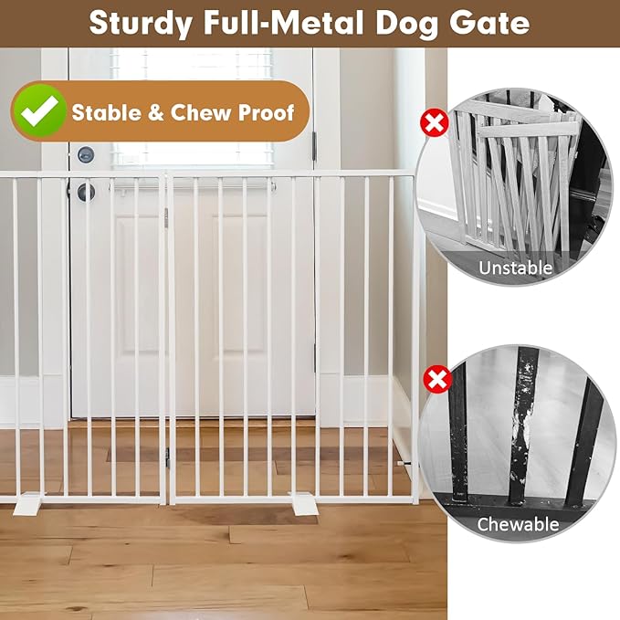 Metal Freestanding Dog Gates,Extra Wide 24", 32" Height Foldable Dog Fence for Indoor & Outdoor, Heavy Duty Freestanding Pet Barrier for Stairs, Doorways, Halls, Kitchen,Yard