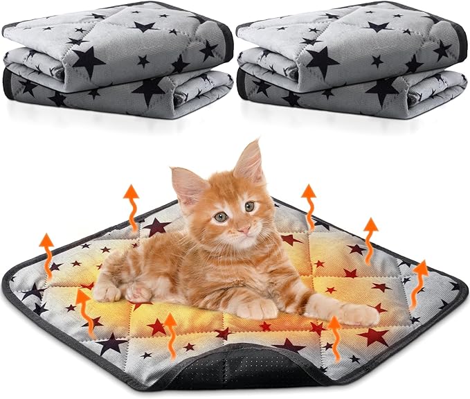 Namalu 4 Pack Self Warming Cat Bed Self Heating Cat Mat Star Pattern Soft Dog Crate Pad Thermal Pet Mat Anti Slip Kennel Dog Washable Warming Bed for Outdoor Indoor(18 x 18 Inch,Gray)