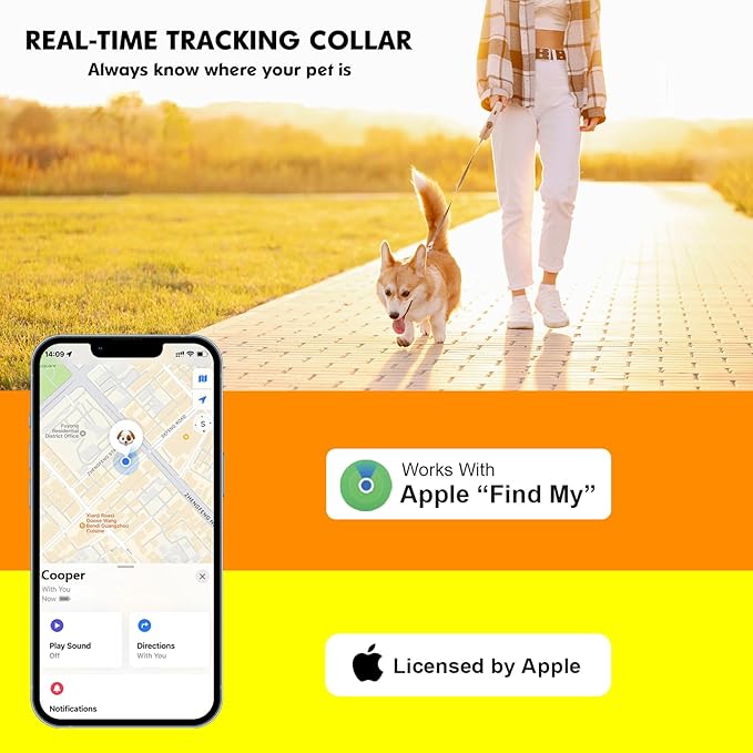 GPS Tracker for Dogs – Smart Dog Collar & Pet Tracker with Real-Time Location, No Monthly Fee, Unlimited Range (iOS Only) – Fits Small to Large Dogs(Locator Included) (Black)