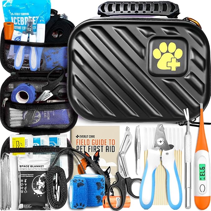 EVERLIT Pet Medic First Aid Kit | 95 Pcs Vet-Approved Medical, Outdoor & Emergency Supplies for Dogs, Cats, Animal Care | Travel-Friendly Compact Bag for Home, Car and Travel (Raven Black)