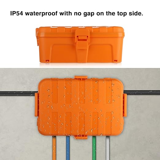 Flemoon Large Outdoor Electrical Box, IP54 Waterproof Outdoor Extension Cord Cover Weatherproof, Protect Outlet, Plug, Socket, Timer, Power Strip, Holiday Light Decoration, Orange