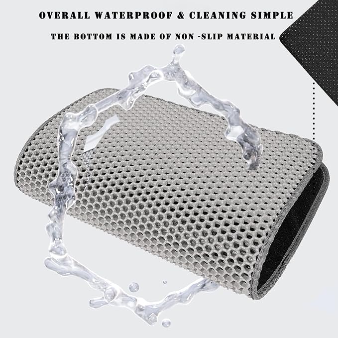 HCY&WLD Cat Litter Mat, 45x26/35x24/30x22/24x18 Inch Double Layer Cat Litter Box Mat, EVA Non-Slip, Waterproof Urine Proof Cat Litter Catcher Mat, Easy Clean Scatter Control (24x18 Inch, Gray)