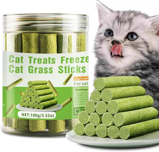 Cat Natural Grass Teething Sticks 100g, Kitten Chew Stick for Hairball Removal, Dental Care, Increase Appetite, Catnip Toys Cat Nip Treat Toys Edible Kitty Toys for Indoor Kittens (Medium, Catnip)
