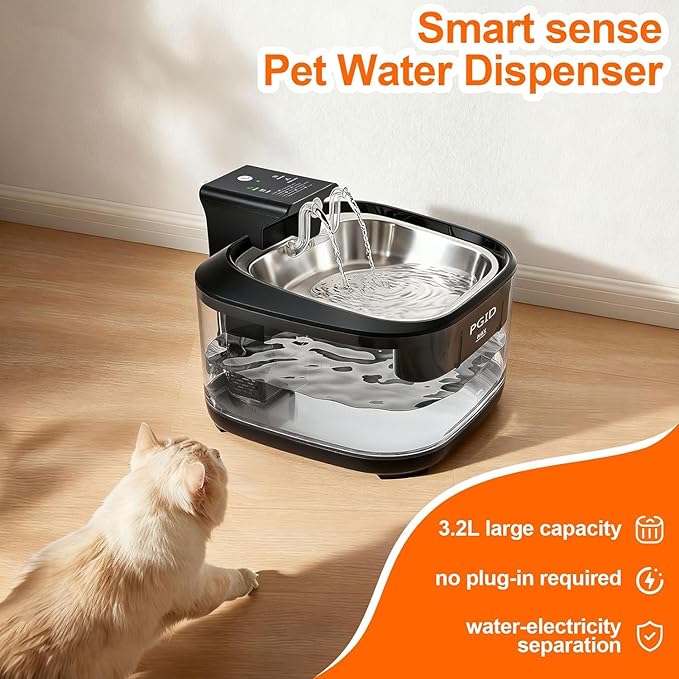 FGID Automatic Cat Feeder and Water Fountain,Cordless or Battery Cat Food Dispenser Timer Pet Feeder Dog Feeders w Camera,Programmable Portion Control, 4 Daily Meals, 10s Voice Recorder
