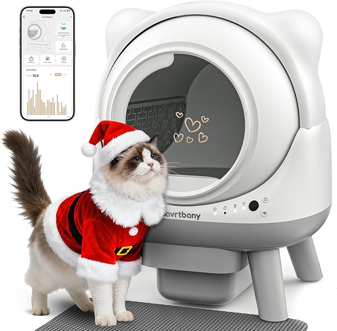 Automatic Litter Box, Self Cleaning Litter Box, Cat Robot for Multiple Cats, with Smart APP Control and Health Monitoring, Safety Sensors, with Trash Bags, White & Grey