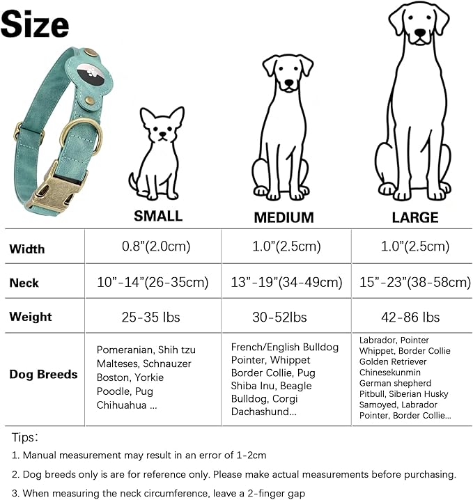 AirTag Dog Collar for Small Dogs Puppy - Soft Leather Dog Collar with Apple AirTag Holder and Metal Buckle - Smart Tracker GPS Apple Air Tag Pet Collars(Green, S)