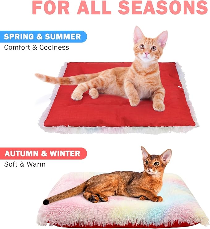 SCENEREAL Self Warming Cat Bed, Heated Cat Bed Mat for Cats Small Dogs, 2 in 1 Soft Plush, Washable Pet Pad for Indoor Outdoor Kitten Puppy, Colorful 24" x 20"