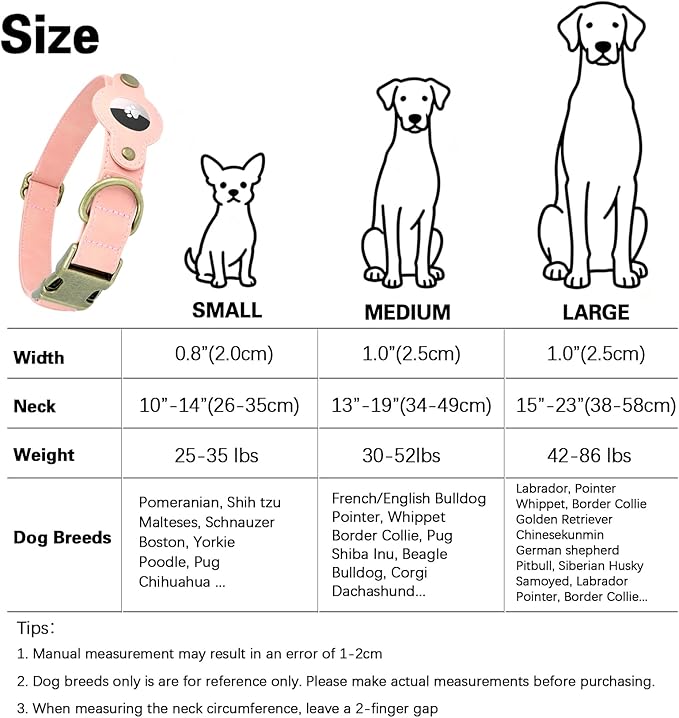 AirTag Dog Collar for Small Dogs Puppy - Soft Leather Dog Collar with Apple AirTag Holder and Metal Buckle - Smart Tracker GPS Apple Air Tag Pet Collars (Pink, S)