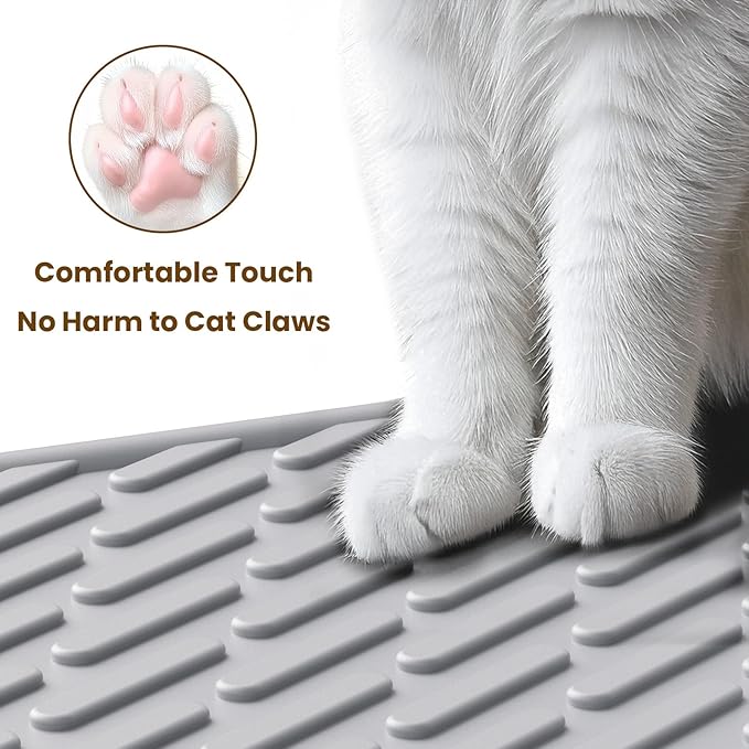 Cat Litter Mat with Grooves & Raised Edge, Urineproof/Waterproof, Foldable, Litter Scattering Control, Easy to Clean & Recycle (24 * 17in-Grey-1 Pack)