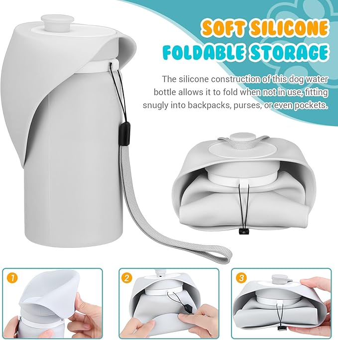 Portable Silicone Dog Water Bottle Pet Water Dispenser with One-Hand Push Button for Outdoor Walking Hiking Camping