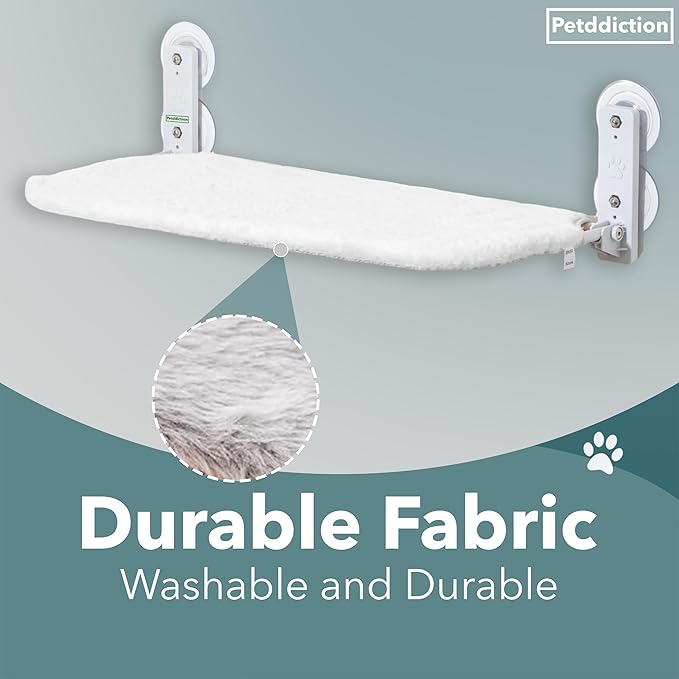 Cat Window Perch Hammock | Window Cat Bed Seat | Foldable Cordless Glass Ledge | Space-Saving Sill Extender | Heavy-Duty Frame | Strong Suction Mount | Reversible Machine-Washable Cover