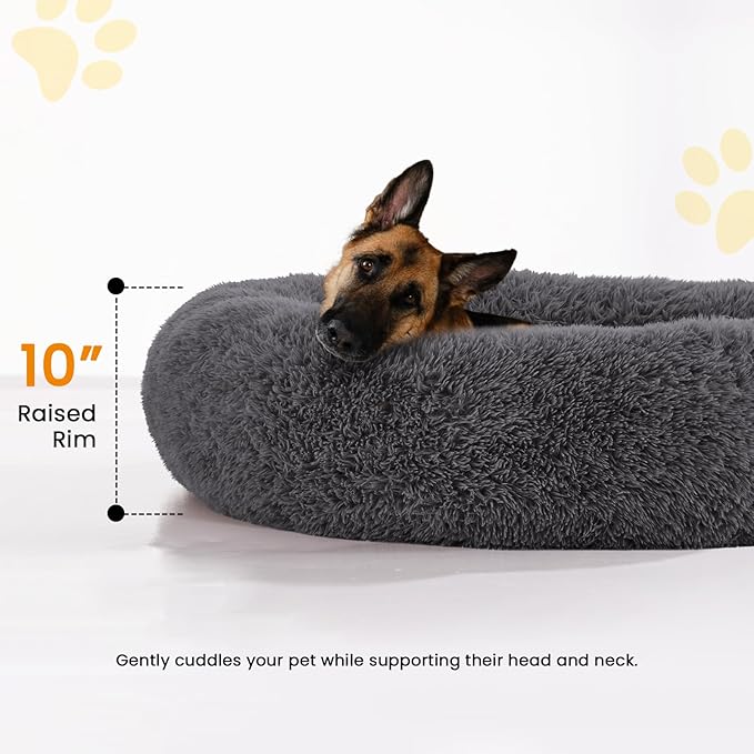 Calming Dog Bed Anti-Anxiety Donut Dog Beds for Small Medium Large Dogs,Washable Plush Fluffy Indoor Cat Kitten Round Cuddler Cushion (Dark Grey, XX-Large)