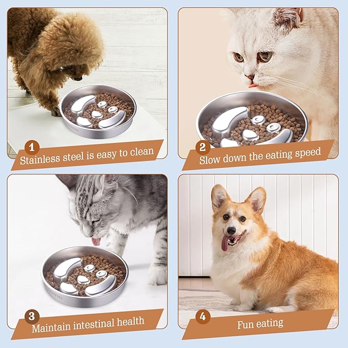 Stainless Steel Slow Feeder Dog Bowls – Non-Slip Metal Dog Bowl for Large & Medium Breeds, Puppy Puzzle Feeder – 2 Cup Capacity for Small to Big Pets – Durable Slow Feed Dog & Cat Food Dish