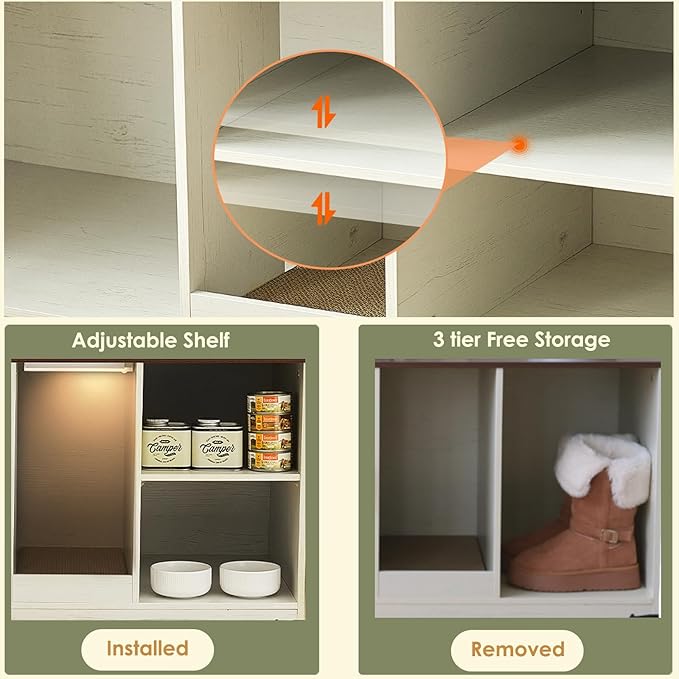 Cat Litter Box Enclosure, Hidden Litter Box Furniture Cabinet with Storage, Cardboard, Light, Wood Indoor Cat House Washroom End Side Table, Farmhouse Style, Antique White