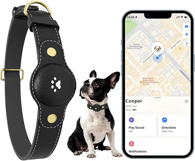 GPS Tracker for Dogs – Smart Dog Collar & Pet Tracker with Real-Time Location, No Monthly Fee, Unlimited Range (iOS Only) – Fits Small to Large Dogs(Locator Included) (Black)