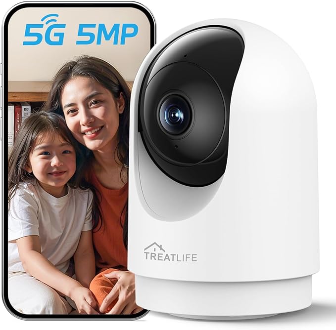 TREATLIFE 5MP Indoor Camera, 2.4G/5G WiFi Cameras for Home Security, Pan/Tilt Baby & Pet Monitor, Motion Detection, Auto Tracking, 2-Way Audio, Night Vision, Cloud & SD Card Storage, Support Alexa