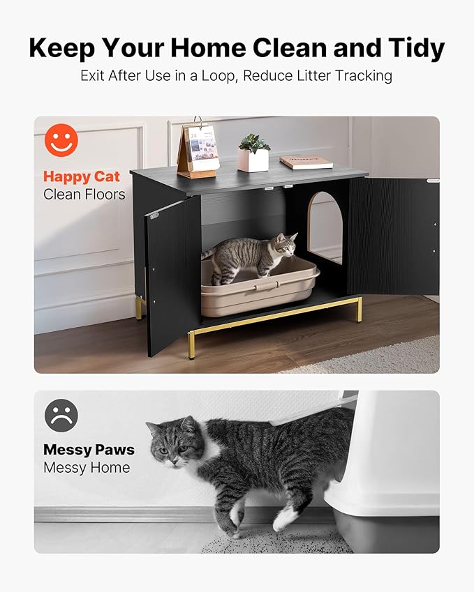 VEVOR Cat Litter Box Enclosure Furniture, 27.6 in Hidden Litter Box Cabinet with Metal Legs & Handle, Modern Style Cat Washroom House End Table, Fit Most of Litterbox, for Bedroom Living Room