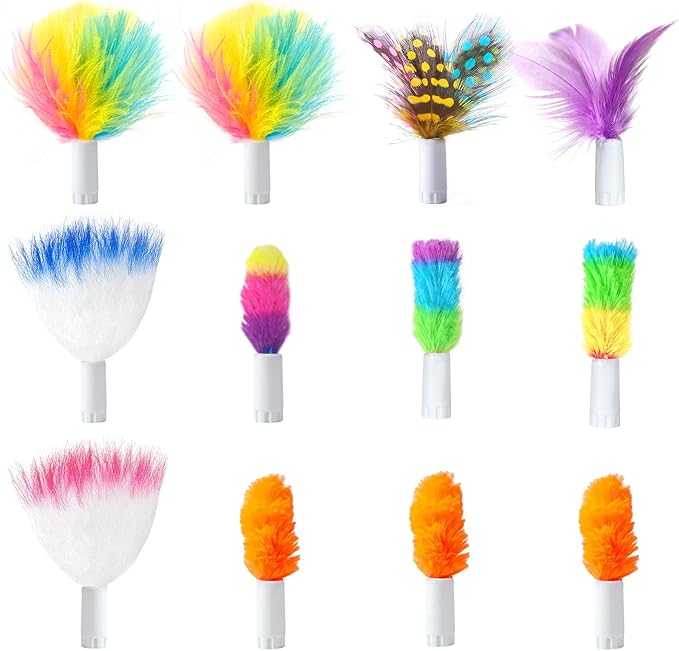 ORSDA 12 Pcs Feathers Replacement and Soft Furry Accessories ONLY Fits Cat Toys, Interactive Toys for Indoor Cats-NOT fits for Other Brand Toys