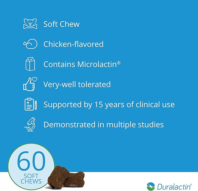 PRN Pharmacal Duralactin Canine Soft Chews - Joint Health Supplement for Dogs & Puppies to Help Reduce Chronic Soreness - Canine Chews Containing Dried Milk Protein - Chicken-Liver Flavor - 60 Chews