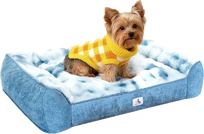 Orthopedic Dogs Bed Medium Size Dog, Comfort Pet Couch with Sides, Non-Slip Bottom, Supportive Foam Medium Dog Beds with Washable Removable Cover, Blue, 35"