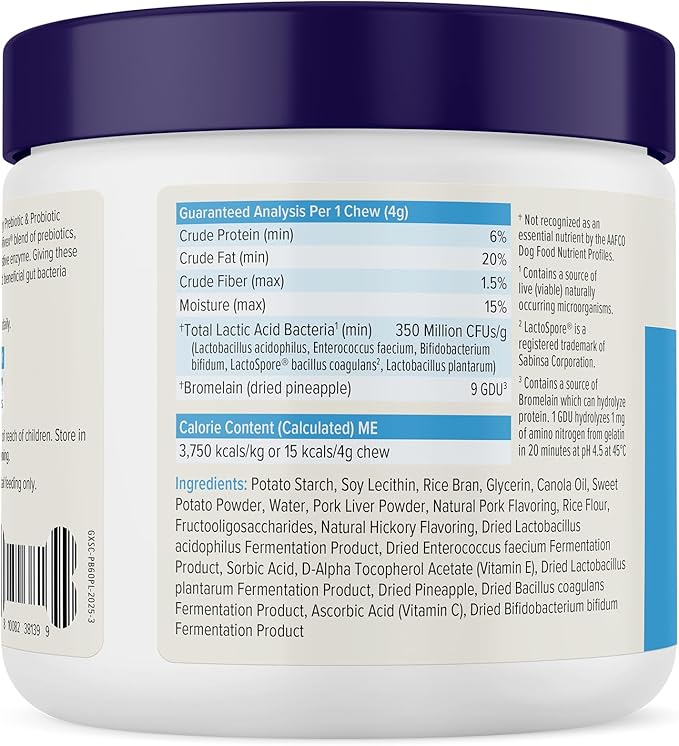 Vetnique Glandex Daily Probiotics for Dogs with Prebiotics to Support Gut Health with Fiber and Digestive Enzymes, Probiotic Chews or Powders (60ct Chews, Bacon Chews)