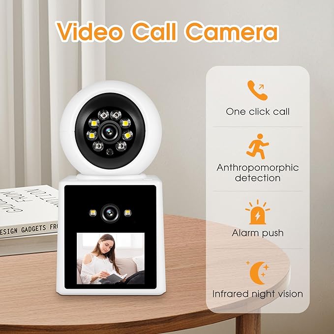 Two-Way Video Call Security Camera with HD Screen, 1080P Indoor Home Security Camera, Indoor House Sitter Camera, Baby/Elderly/Sitter/Dog/Pet Camera with Mobile Apps