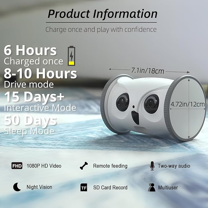 Owl Robot,Pet Camera Treat Dispenser Interactive Toy for Dogs Cats with Remote Phone App Control