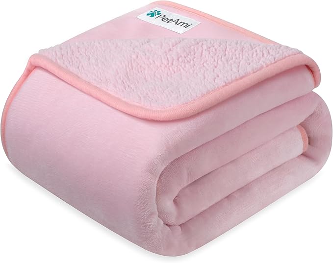 PetAmi Waterproof Dog/Cat Blanket, Pee Proof for Couch/Bed, Reversible, Soft Fleece, Washable, 40x60 Pink