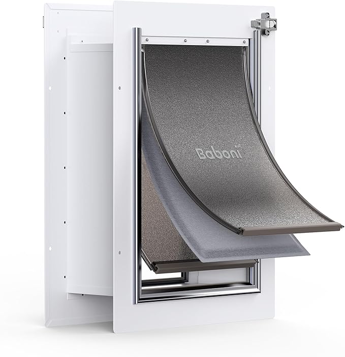 Baboni Pet Door for Wall,3-Flap,Steel Frame and Telescoping Tunnel, Aluminum Lock, Double Flap Dog Door and Cat Door, Strong and Durable (Pets Up to 40 Lb) -Medium