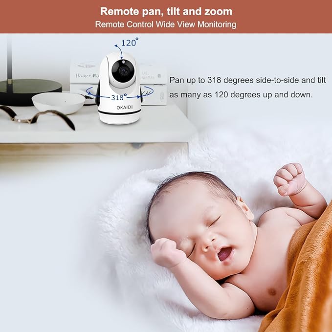 OKAIDI Baby Monitor No WiFi, 6" Extra-Large IPS Screen with 30-Hrs Battery, 1000ft Baby Monitor with Camera and Audio, Remote Pan-Tilt-Zoom Camera for Baby/Pet/Elderly, 2-Way Talk, Night Vision, VOX
