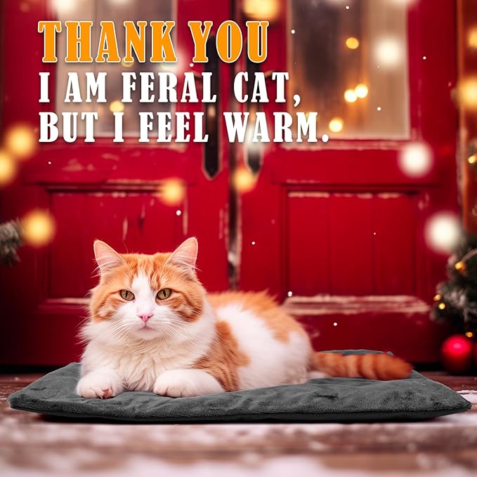 Kiroto Pet Heating Pad, Outdoor Heating Pad for Cats, Cat Heating Pad for Cat House Outside, Waterproof Cat Warming Pad for Feral Cats, Safe Electric Heat Pad, Heated Outdoor Cat Bed, 27"x16"