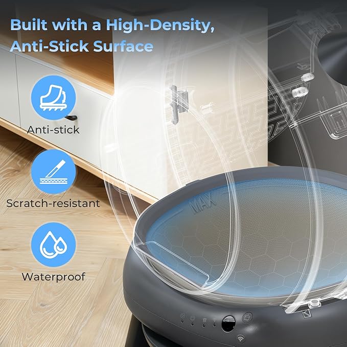 Self Cleaning Litter Box for Cats, Automatic Cat Litter Box with Smart APP Control and Health Monitoring, Includes 2 Roll Trash Bag & Litter Mat, Grey