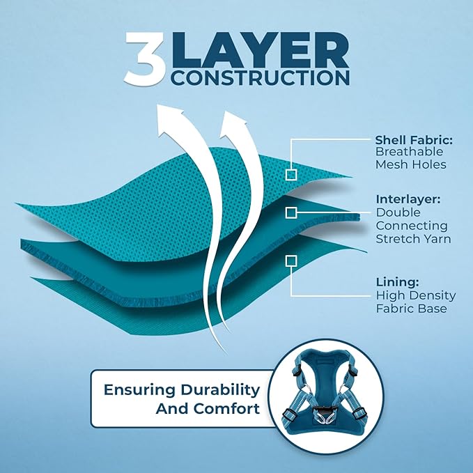 Best Pet Supplies Voyager Mesh Dog Breathable Harness Reflective Stitching, All Weather Adjustable for Walking Training, or Running - Heavy Duty & Durable, Harness (Turquoise), M