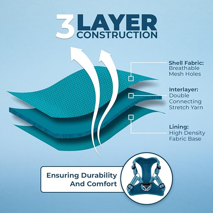 Best Pet Supplies Voyager Mesh Dog Breathable Harness Reflective Stitching, All Weather Adjustable for Walking Training, or Running - Heavy Duty & Durable, Harness (Turquoise), XS