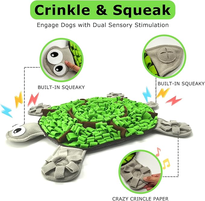 Snuffle Mat for Dogs, Tortoise-Themed Slow Feeder for Small/Middle/Large Breed, Durable Washable Portable Pet Feeding Mat, Nose Work Training Pad, Anxiety Relief & Mental Stimulation(M, Green)