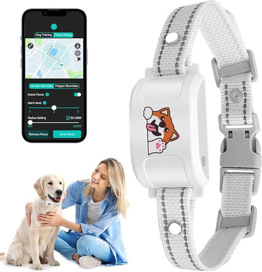 GPS Wireless Dog Electronic Fence & Dog Training Collar, Waterproof Rechargeable Collar with GPS Tracker,Customizable Boundaries via App, No Subscription Required, One Size Outdoor (White)