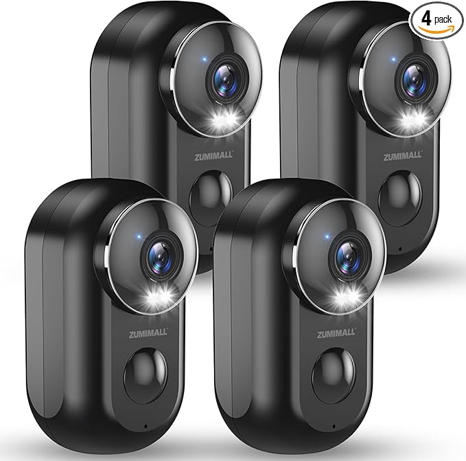 ZUMIMALL Security Cameras Wireless Outdoor, 4 Packs, 2K Cameras for Home Security, Outdoor/Indoor Camera Battery Powered, 2.4G WiFi, Magnetic Mount,3MP Color Night Vision/Siren/PIR/AI/Cloud/Alexa