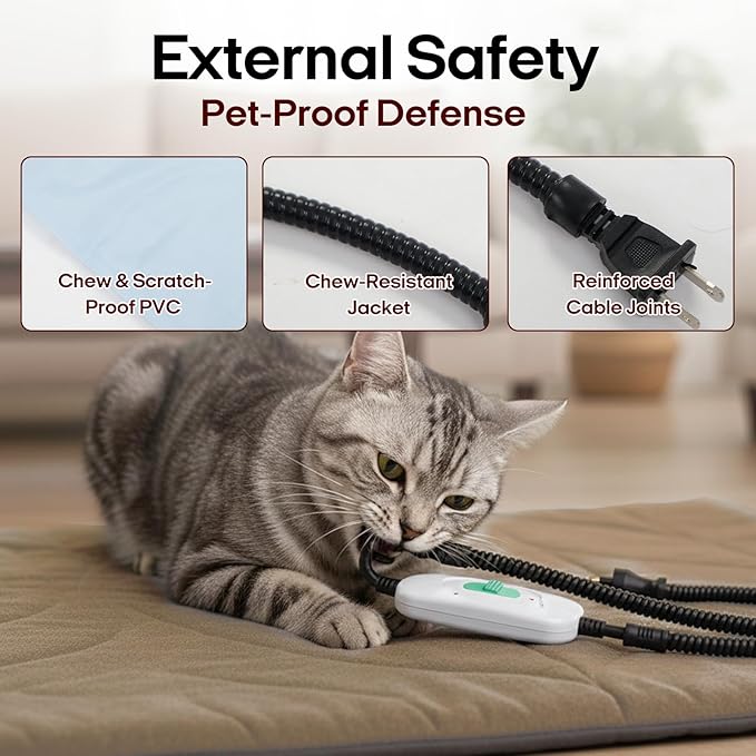 Dog Heating Pad (48"x28") - Waterproof Electric Heated Mat & Pet Bed for Indoor and Outdoor Use, Chew Resistant Cord, Machine Washable Cover with Wheat Pattern Quilting, for Cats and Pets