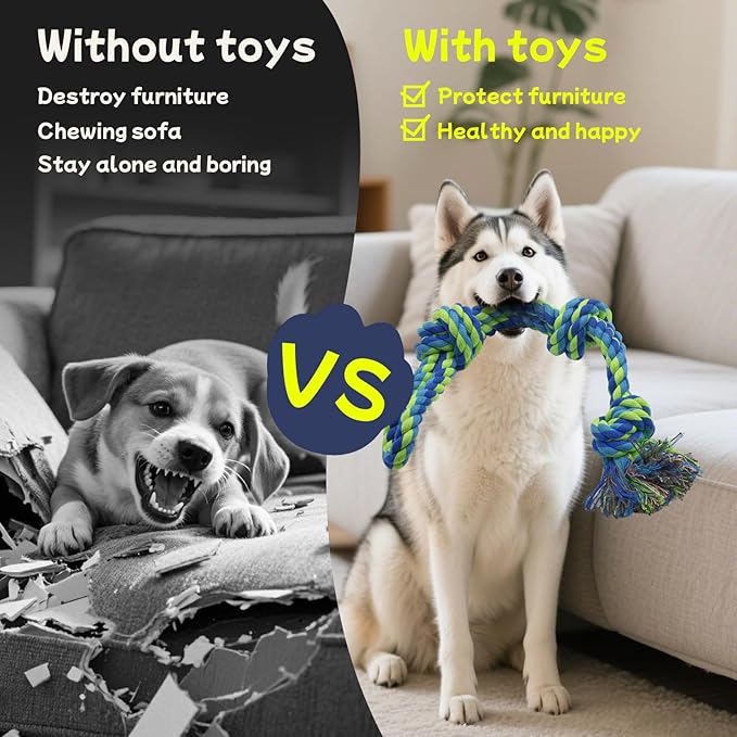 Rocfish [4 Pack] Dog Rope Toys for Aggressive Chewers, Nearly Indestructible Tug of War Toys for Large & Medium Dogs, 100% Cotton, Teeth Cleaning Chew Rope, Heavy Duty Tug of War Dog Toy for Boredom