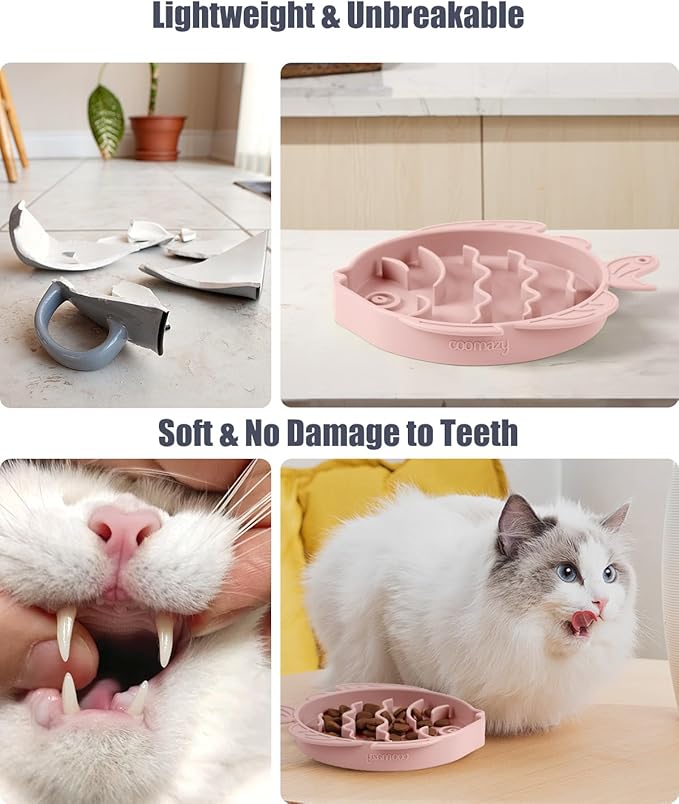 Coomazy 2-in-1 Silicone Slow Feeder Dog Cat Bowls, Lick Mat Interactive Puzzle Toy for Pets Dry/Wet Food Training, Keeps Dogs Cats Busy, Prevents Puppy Kitty Overeating (Pink, 1.2 Cup)