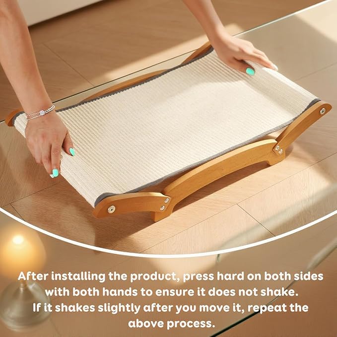 Larger Cat Scratcher Bed for Indoor Cats, Sisal Durable Cat Scratch Pad with Hammock for Indoor Cats Lounger & Sleep & Scratch, Natural Sisal Scratching Post, Sturdy Solid Wood Frame