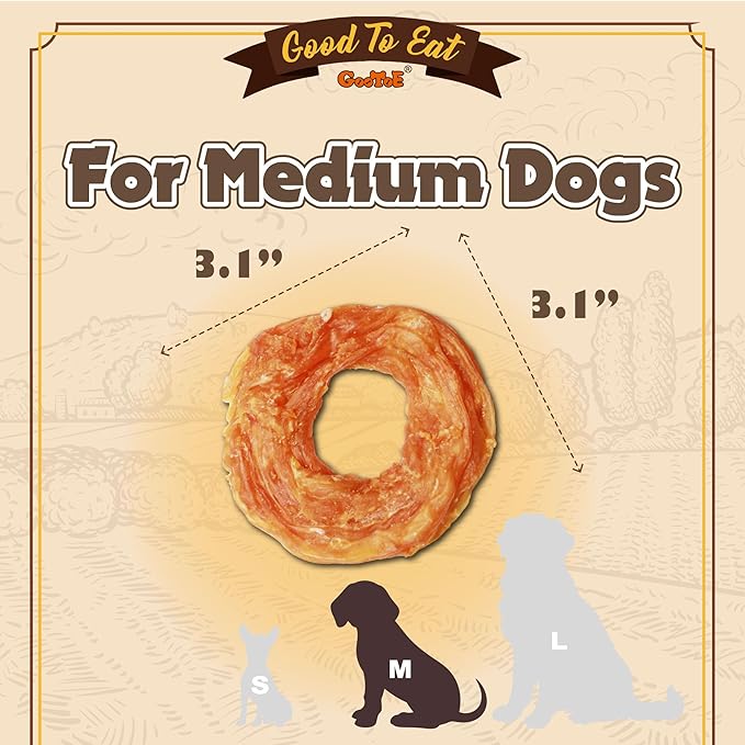 Gootoe Turkey Tendons for Dogs –All-Natural, Hypoallergenic Dog Treats, Rawhide Alternative, Long Lasting Puppy Chews, Healthy Dog Treats for Medium Breeds, Ring (M), 3 Count Pack