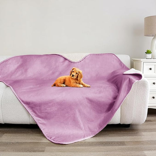 Waterproof Dog Blanket for Couch, Leak Proof Pet Blanket for Indoor Cats, Plush Sherpa Puppy Throw Furniture Protector for Sofa Bed(50"x60",XL,Purple)