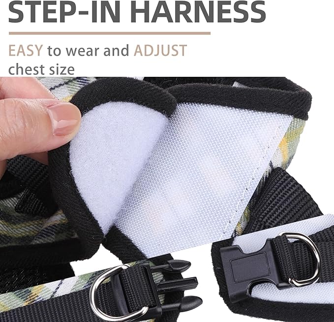 PUPTECK Adjustable Dog Harness Collar and Leash Set Step in No Pull Pet Harness for Small Medium Dogs Puppy and Cats Outdoor Walking Running, Soft Mesh Padded Reflective Vest Harnesses, Grn&YLW, XL
