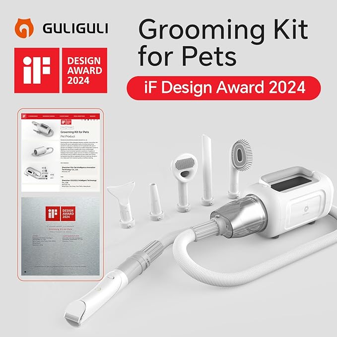6-in-1 Pet Grooming Kit with Vacuum – 2024 iF Design Award Winner, Quiet Clipper & Ionic Dryer, 13.3kPa Suction, LED Touchscreen – for Dogs & Cats at Home