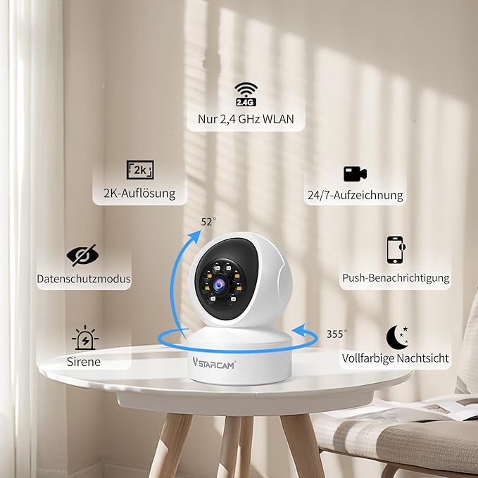 VSTARCAM 1080P One Lens Indoor Security Cameras Wireless WiFi, Color Night Vision, Motion Detection, Two-Way Audio