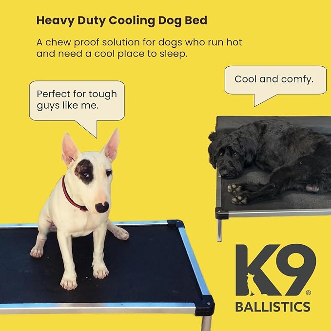 K9 Ballistics Chew Proof Elevated Outdoor Cooling Cot Bed for XX Large Dogs - Virtually Indestructible, Preassembled, Withstands Aggressive Chewers - XXL, Black Mesh